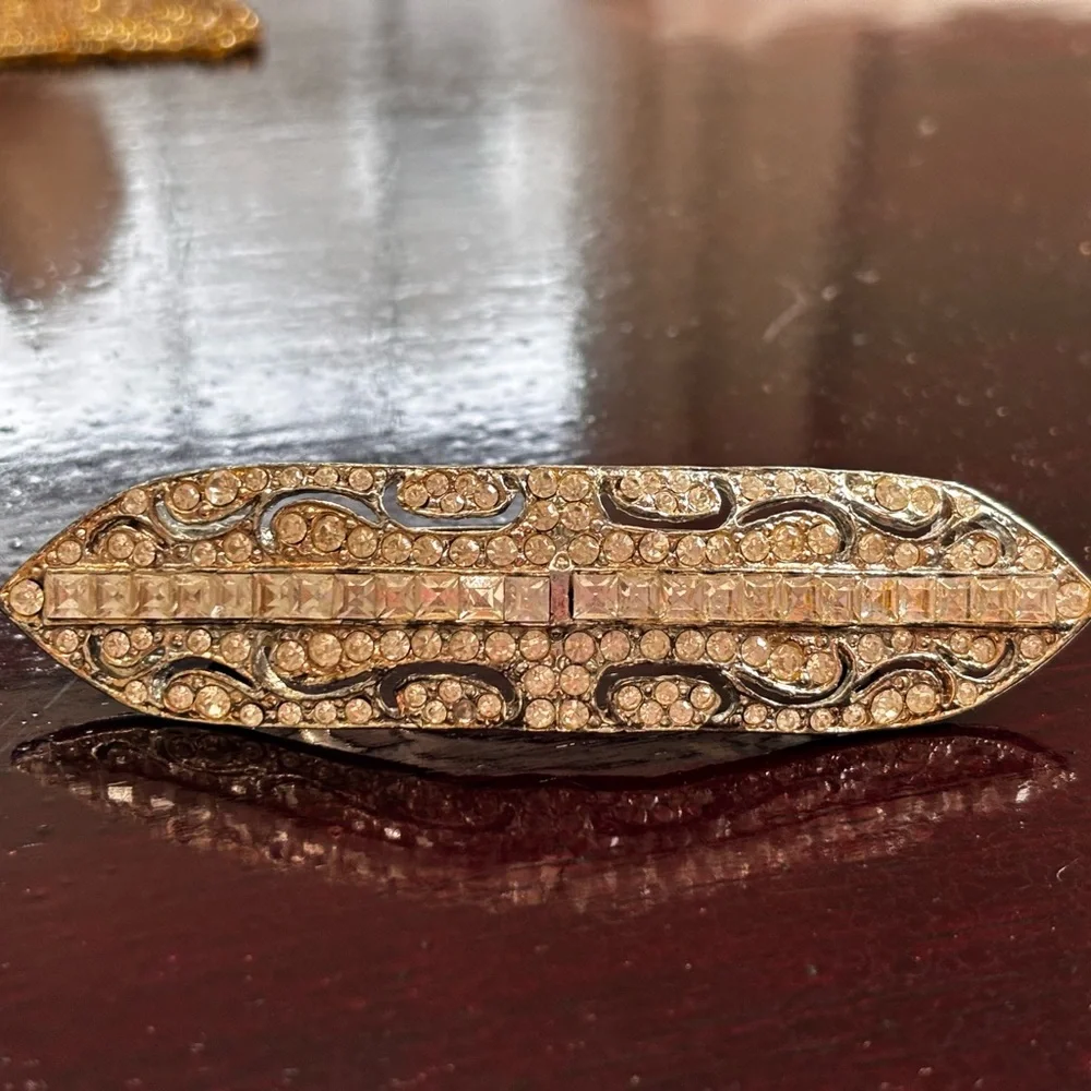 Vintage rhinestone crystal silver tone hair clip made in France